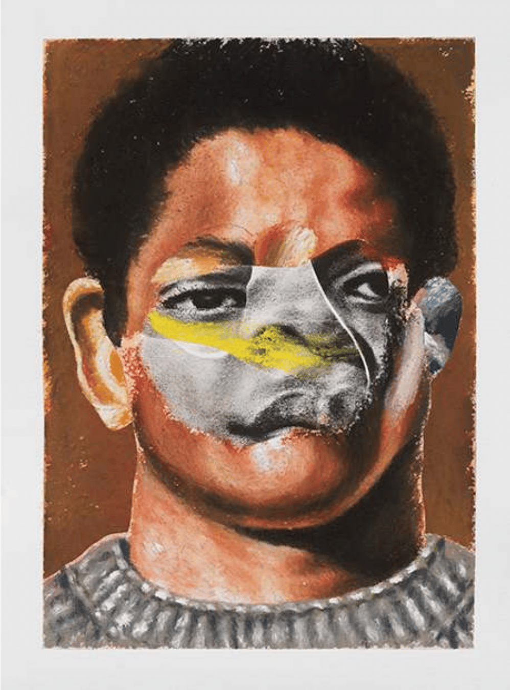 Nathaniel Mary Quinn - Bottom Lip, 2020, Black charcoal, gouache, soft pastel on Coventry Vellum paper