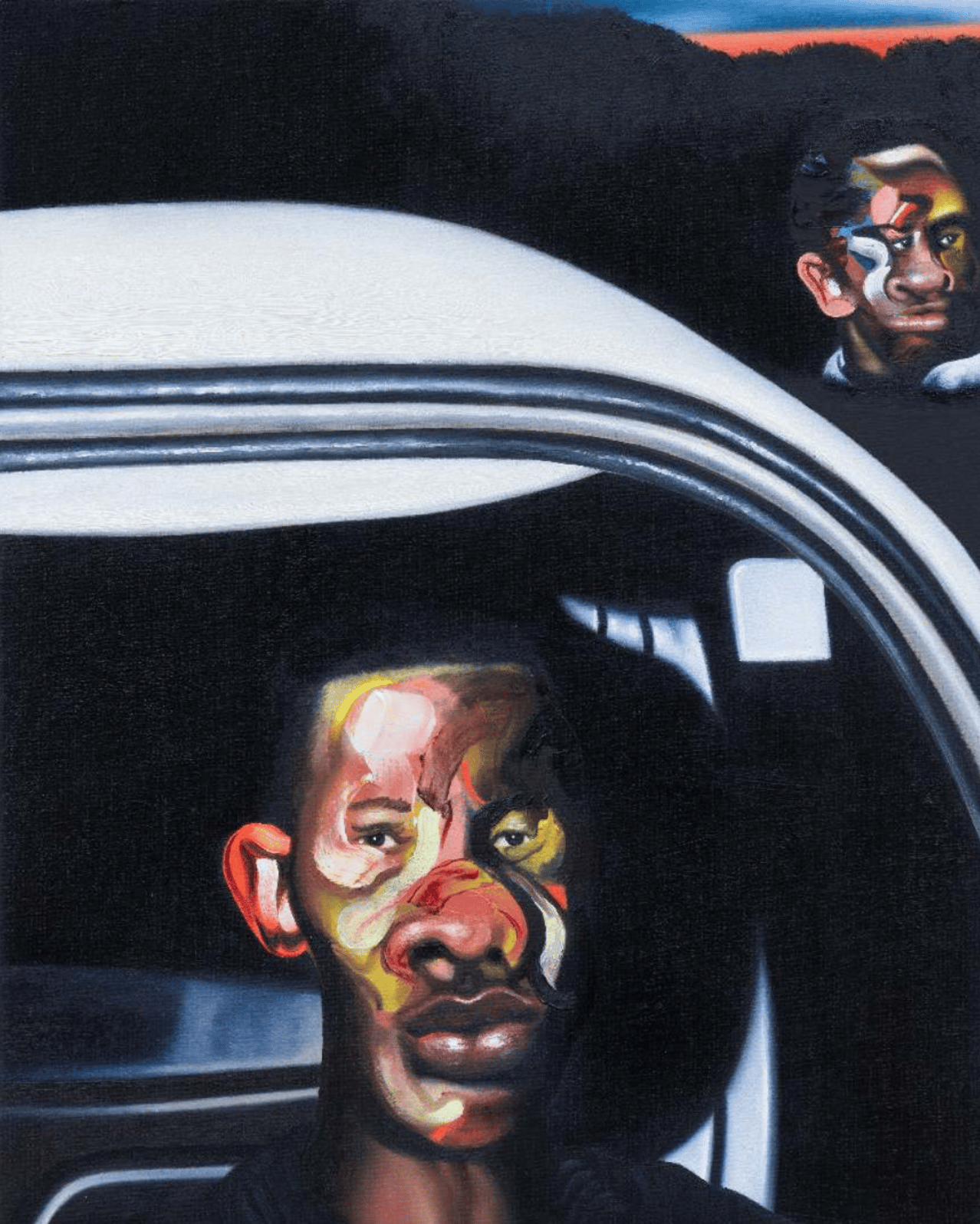 Nathaniel Mary Quinn - Paint-Drawing Study for The Follower, 2025, Oil paint on linen canvas