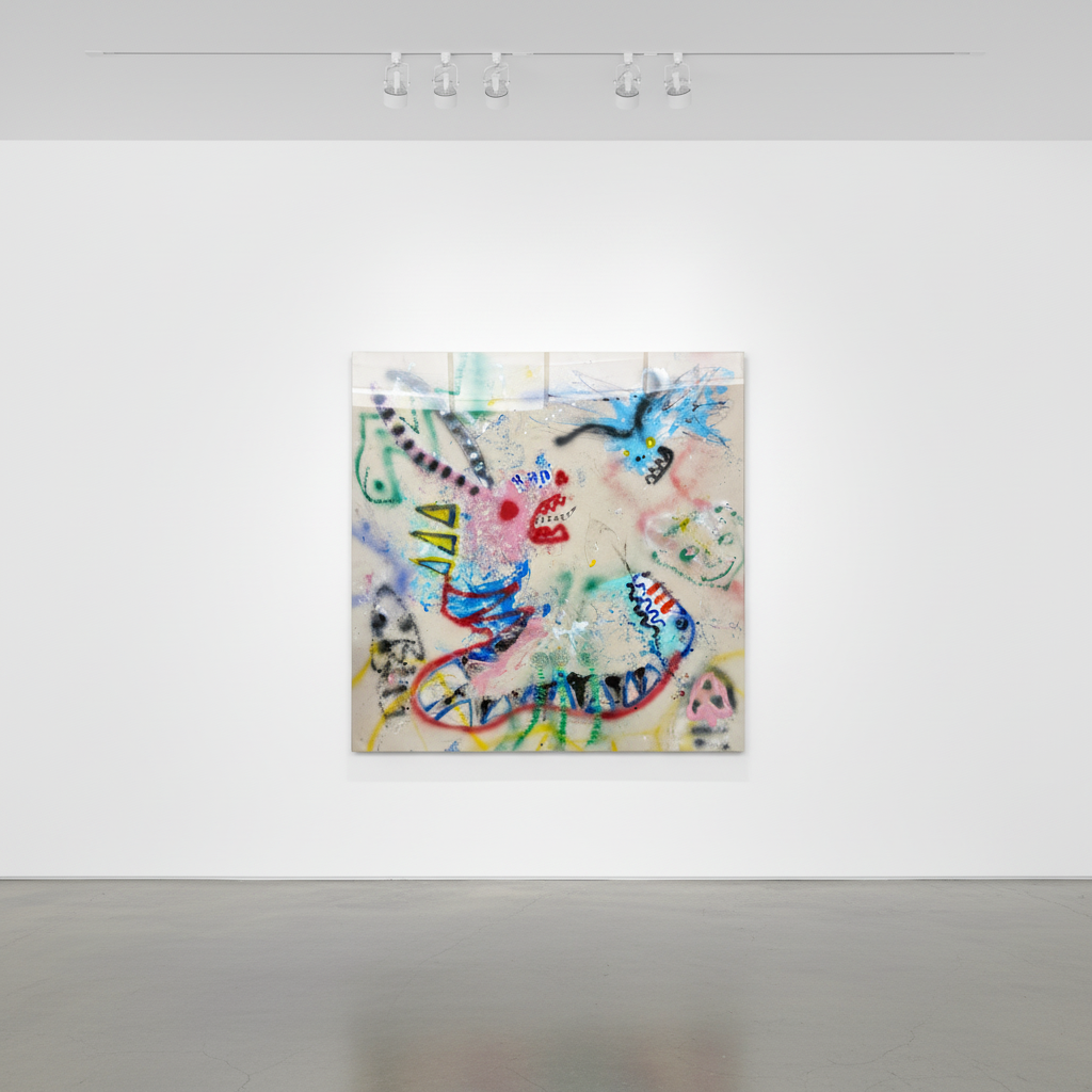 Niall Strachan - Head Carrier, 2026, Oil stick, acrylic, spray paint on canvas 