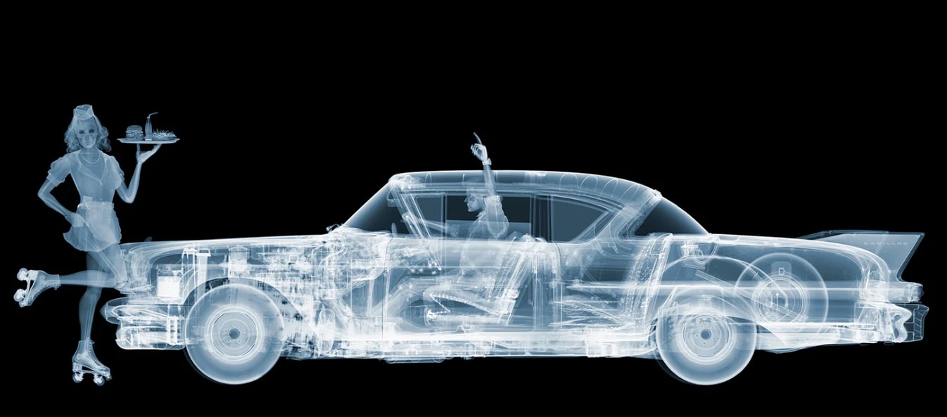 Nick Veasey - Cadillac Car Hop, Framed Chromaluxe