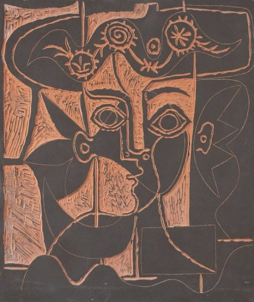 Pablo Picasso - Grand Tête de Femme au Chapeau Orné (Ramié 518), 1964, CeramicVery fine impression upon this thick terra c...