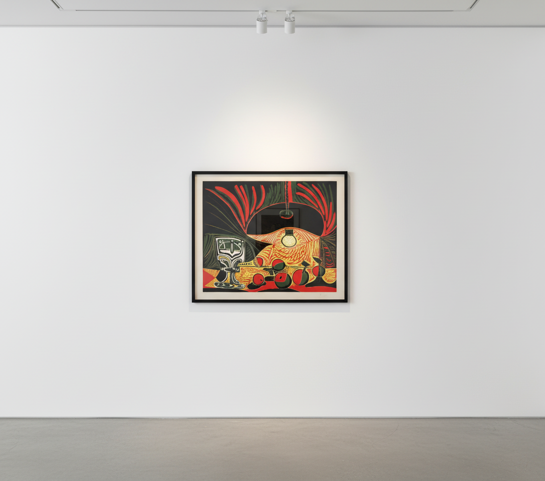 Pablo Picasso - Nature Morte Au Verre Sous La Lampe, 1962, Linocut printed in yellow, red, green, and black on Arches pape...