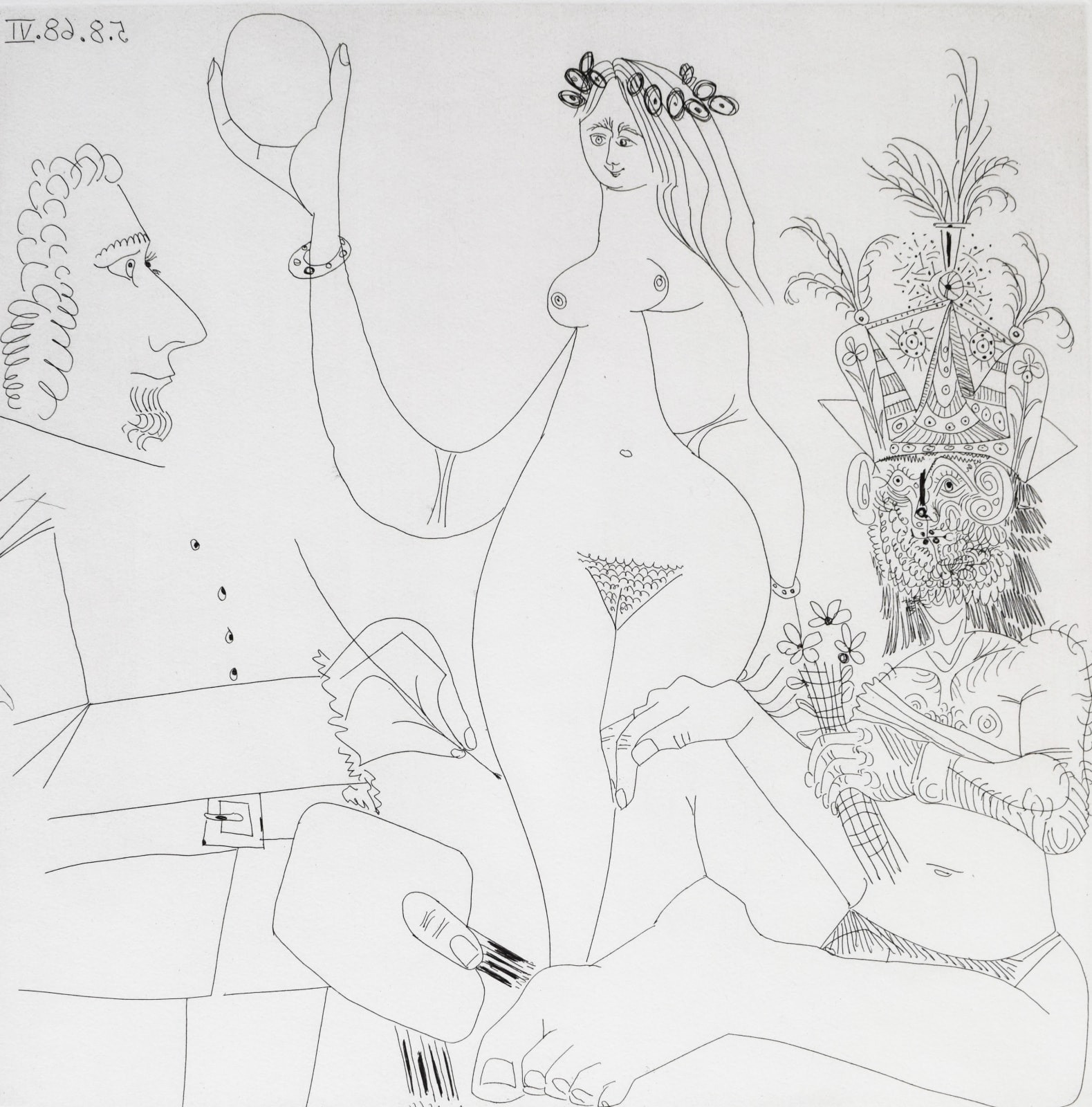 Pablo Picasso - Painter in front of one of Raphael's Three Graces, and a Woodsman in a Party Hat, 1968/69, Original Hand S...
