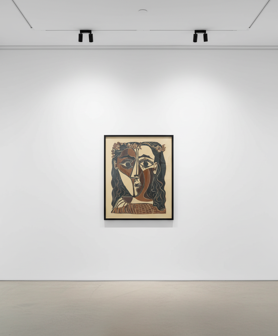 Pablo Picasso - Petite Tête de Femme Couronnée, `962, Linocut on Arches paper
Hand signed in pencil
