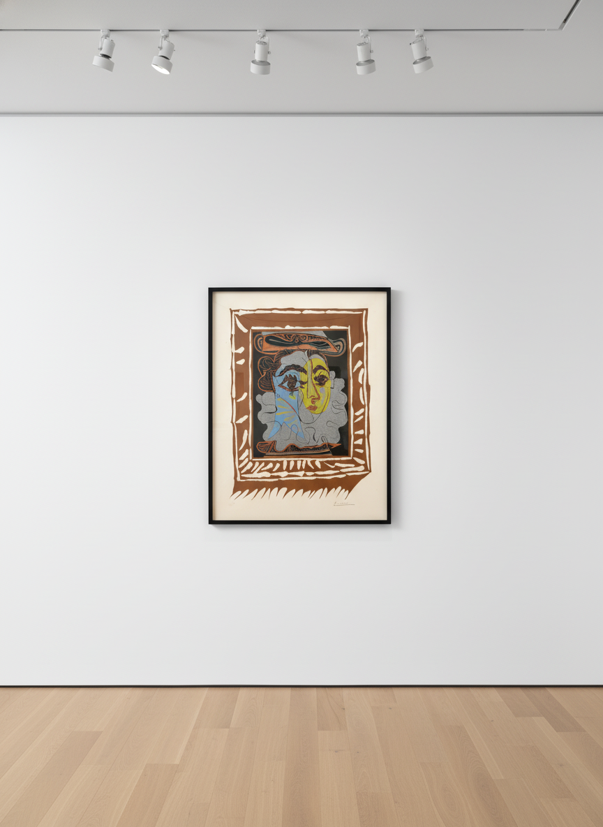 Pablo Picasso - Portrait de Femme a la Fraise et au Chapeau, 1962, Linocut printed in seven colors on Arches paper
Signed ...