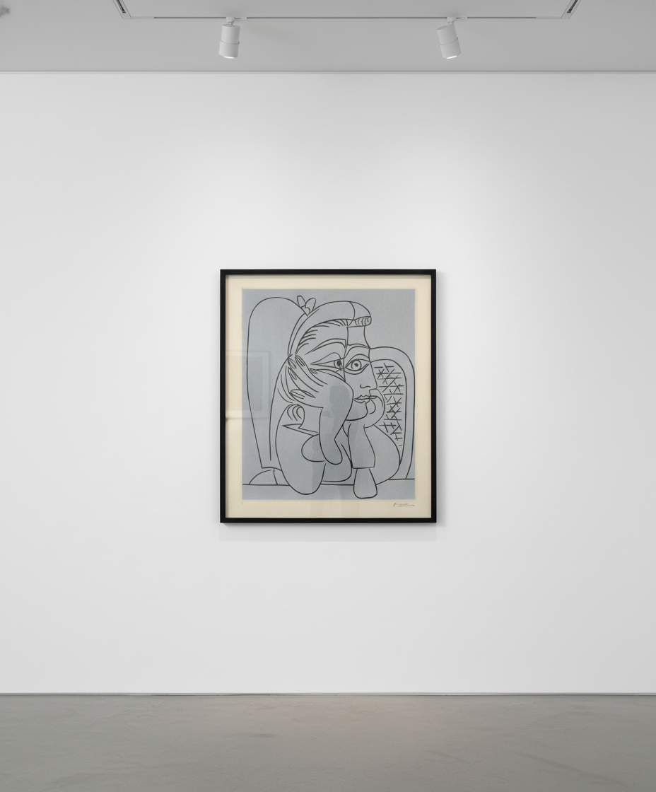 Pablo Picasso - Portrait de Jacqueline Accoudée, 1959, Linocut in black and cream, 1959, on Arches, signed in pencil, numb...