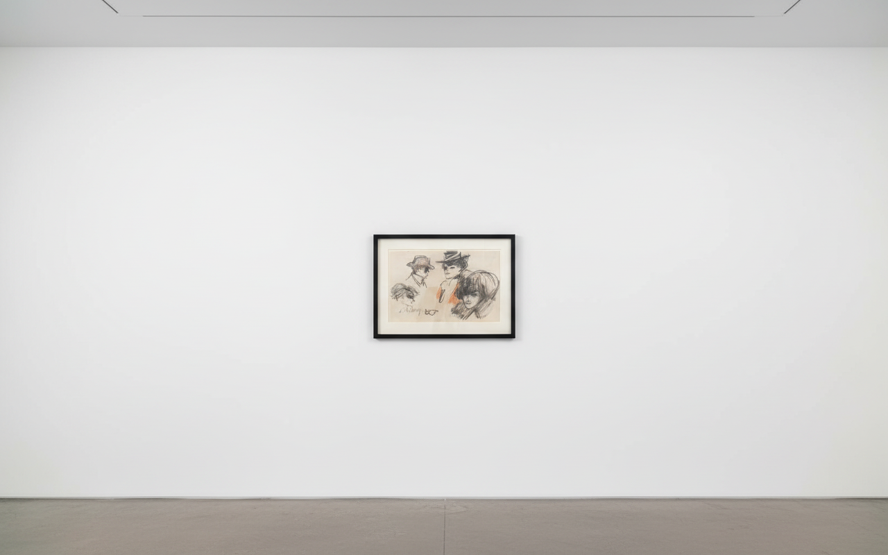 Pablo Picasso - Quatre têtes d’élégantes (Four Elegant Heads), c. 1899, Charcoal and sanguine on paper