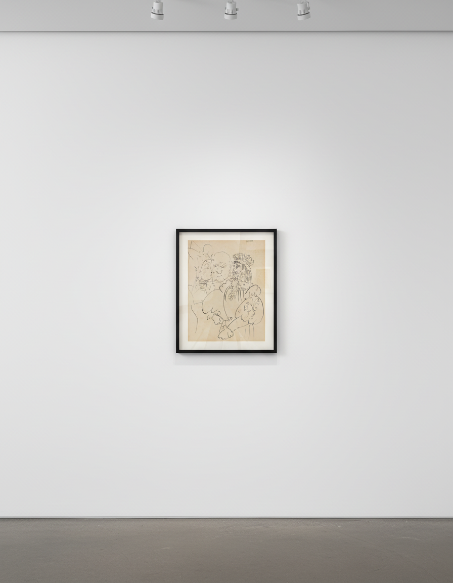 Pablo Picasso - Trois Personnages,, 1954, Pen and India ink on paper
Dated 14.10.54, upper right