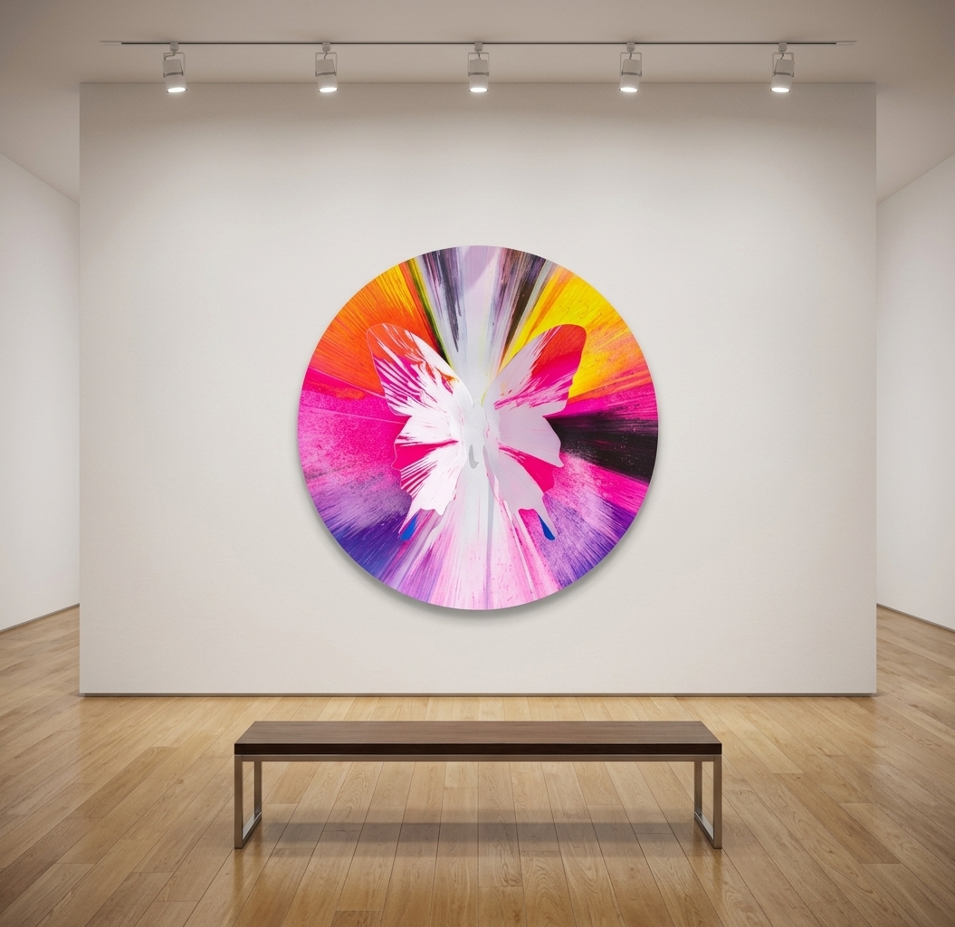 Punkmetender - 198, 2021, Acrylic on wooden panel, aluminum butterfly, diamond dust