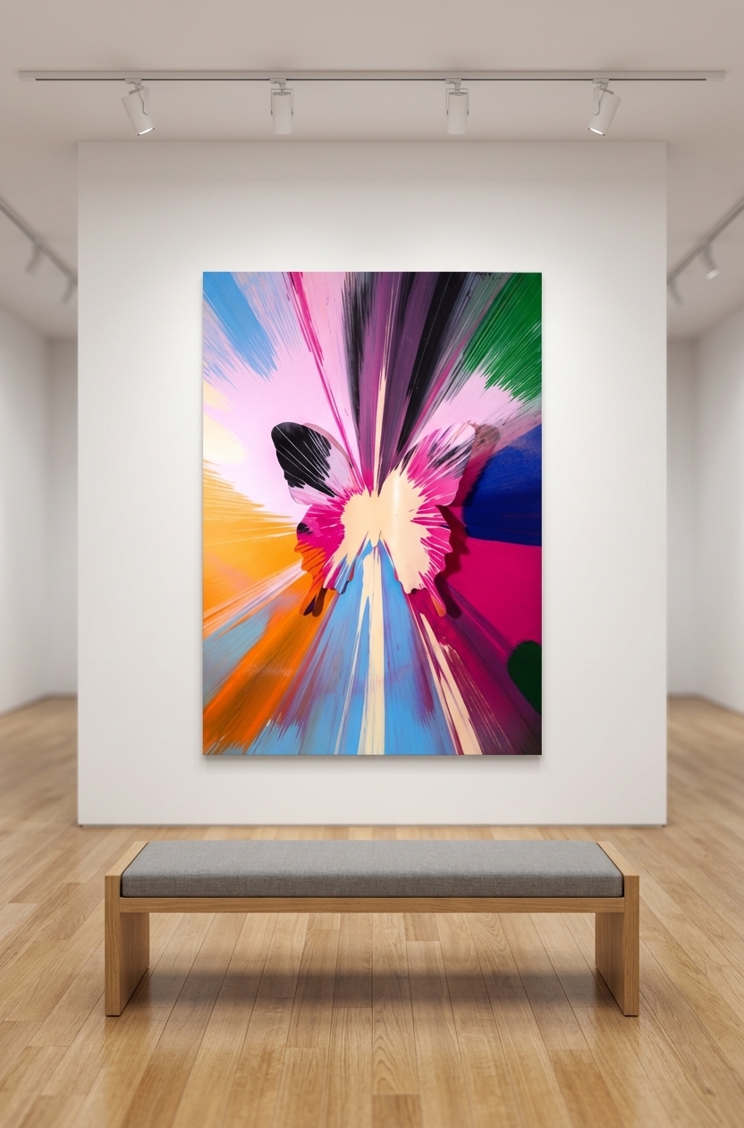 Punkmetender - 23, 2020, Acrylic on stretched canvas, aluminum butterfly, resin