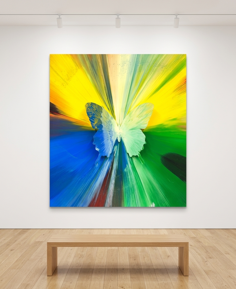 Punkmetender - 46, 2020, Acrylic on stretched canvas, aluminum butterfly, resin