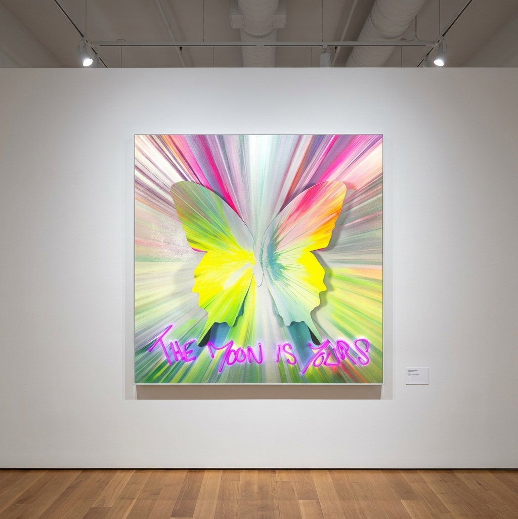 Punkmetender - 700, 2024, Acrylic on Stretched Canvas, Aluminum Butterfly, Diamond Dust.