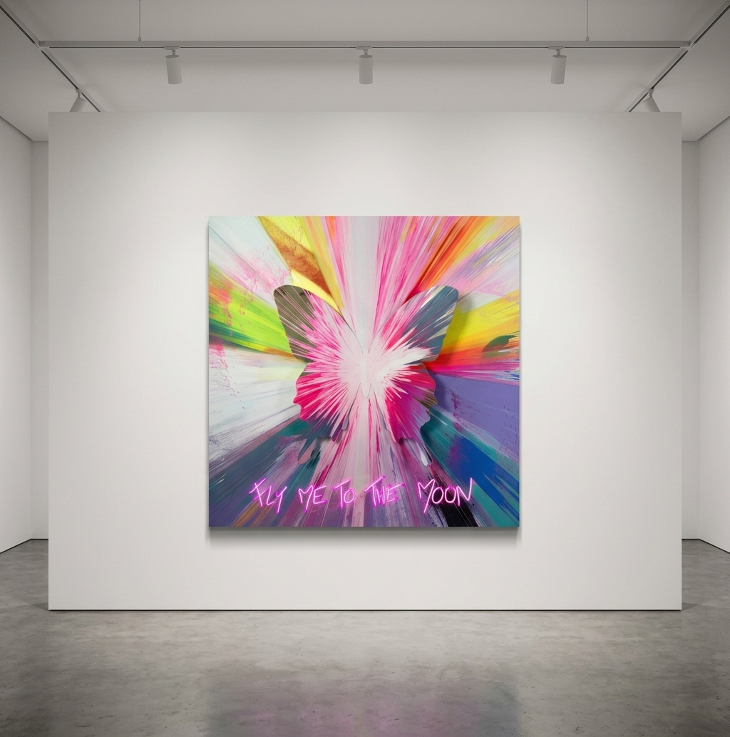 Punkmetender - 715, 2024, Acrylic on Stretched Canvas, Aluminum Butterfly, Diamond Dust.