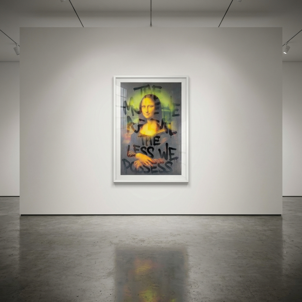 Punkmetender - What the Smile Withholds (Mona Lisa) , 2026, Archival pigment print on canvas, individually hand-embellishe...