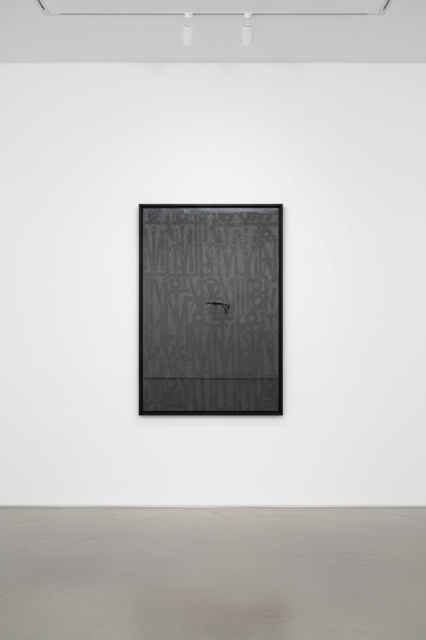 Retna - Even the Heart Skips a Beat (black on black), 2024, 2-color screenprint with black glitters added by hand, hand cut.