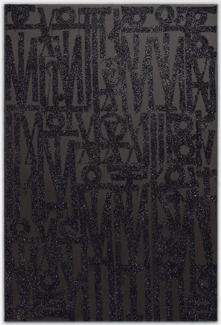 Retna - Even the Heart Skips a Beat (black on black), 2024, 2-color screenprint with black glitters added by hand, hand cut.