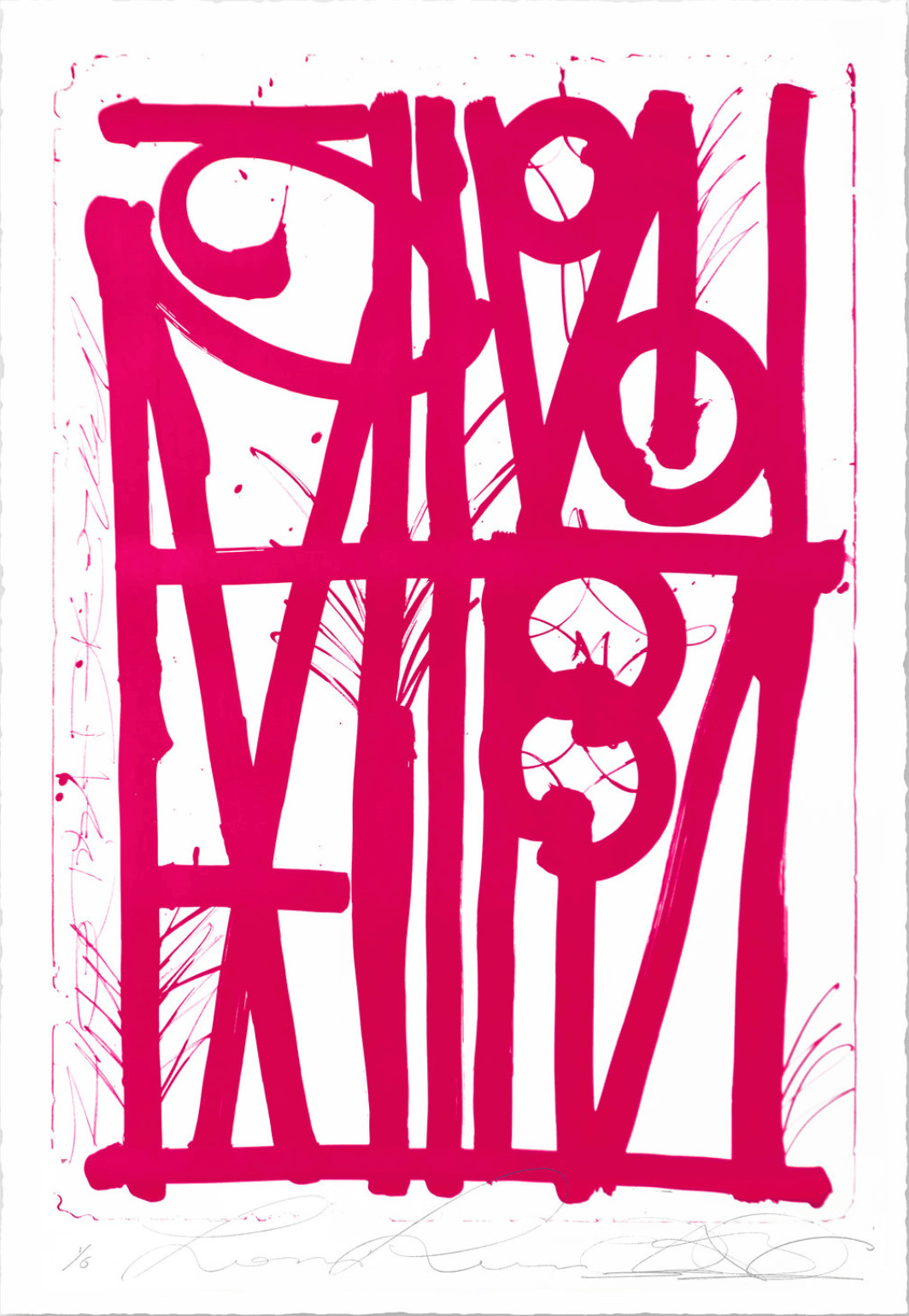 Retna - Ludavico and Ludovico (pink), 2018, Lithograph on Stone 1 color printed with Marinoni press lithographic and hand cut