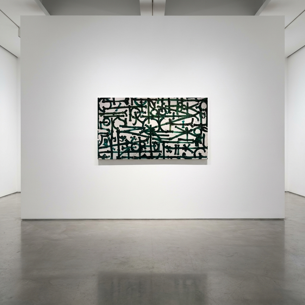 Retna - Untitled Green Calligraphy, 2024, Acrylic and mixed media on canvas