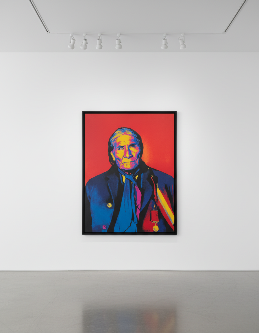 Russell Young - Apache Chief Geronimo, 2010, Acrylic and enamel screenprint on linen with diamond dust in Black and White