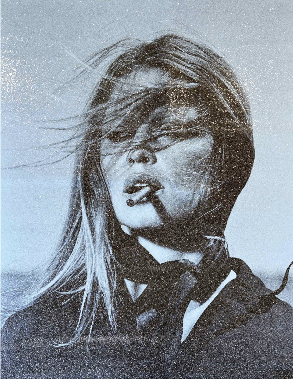 Russell Young - Bardot Supreme (Provence Blue), 2025, Acrylic, oil based ink / diamond dust hand pulled screenprint on linen
