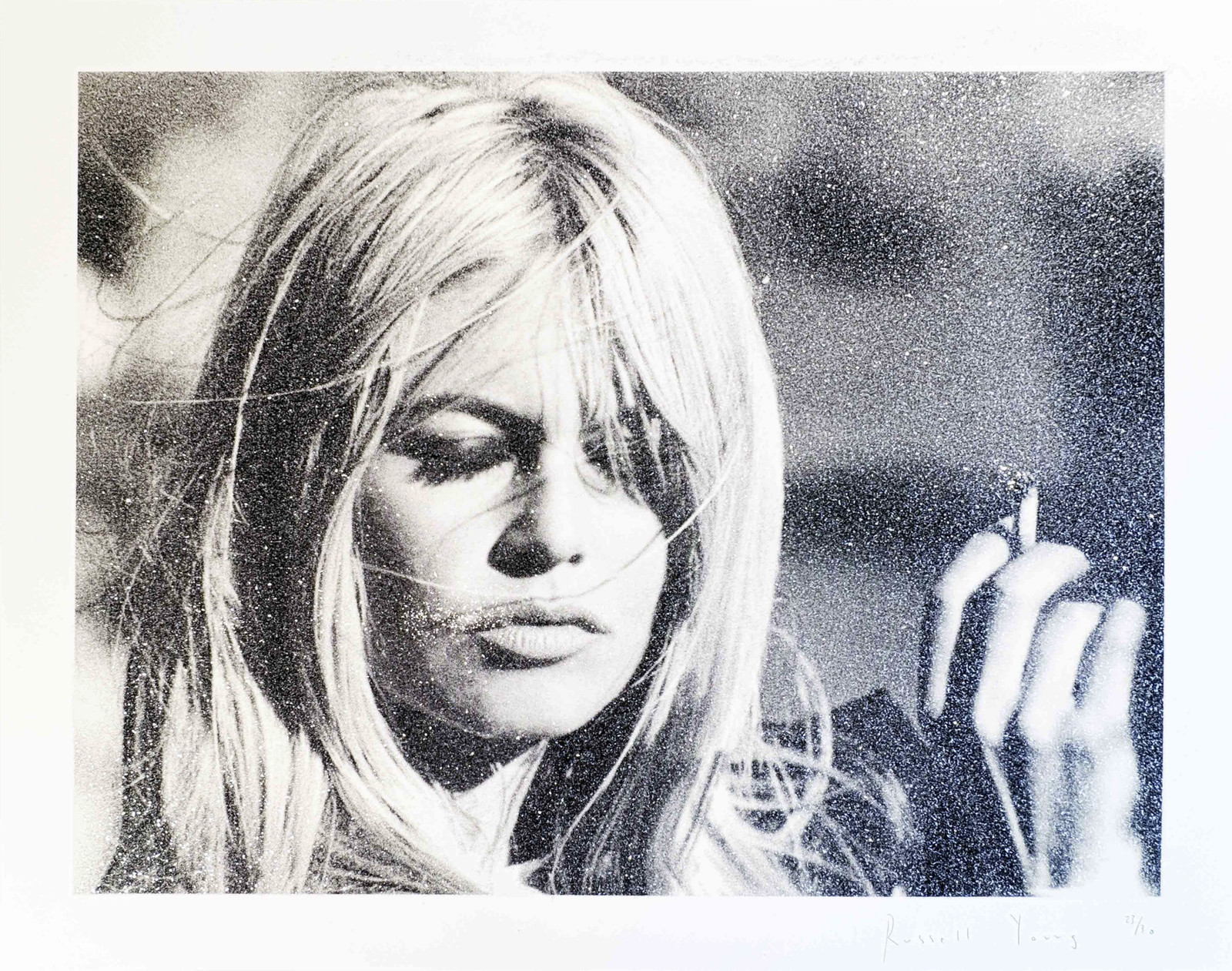 Russell Young - Bardot Thunder, 2022, Acrylic paint and enamel screenprint on somerset paper with diamond dust