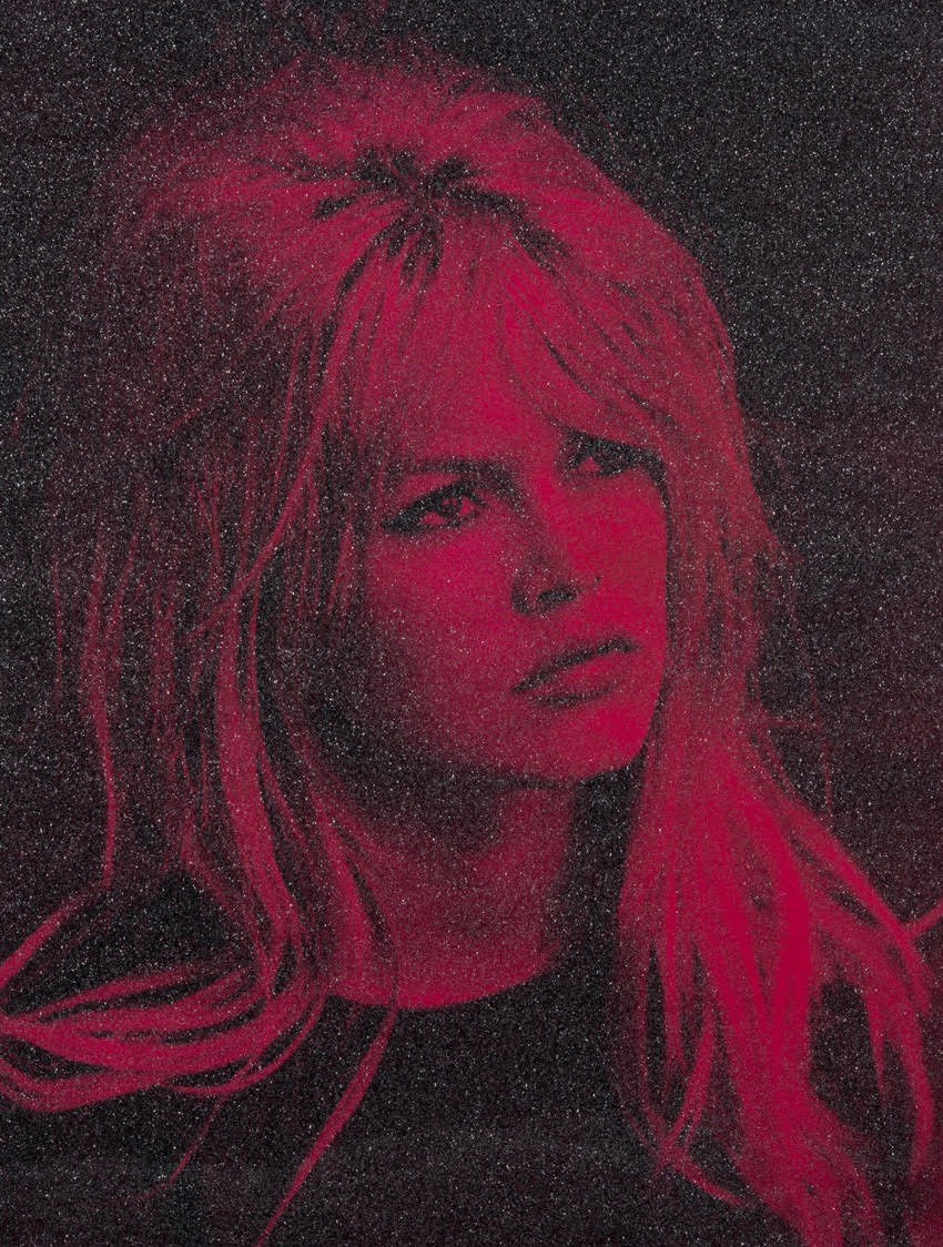 Russell Young - Brigitte Bardot Hell Fire Magenta, 2017, Acrylic paint and enamel silkscreen on linen with diamond dust in...