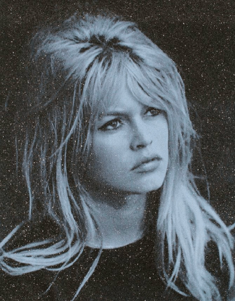Russell Young - Brigitte Bardot in St. Tropez Blue, 2017, Acrylic paint and enamel screen print with diamond dust on linen