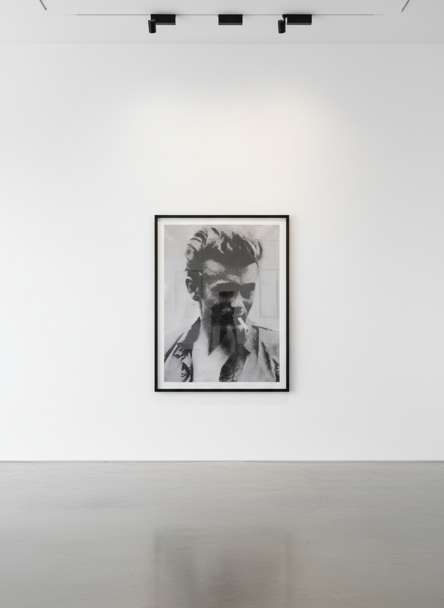 Russell Young - James Dean, 2011, Enamel screen print on linen with diamond dust in atomic silver