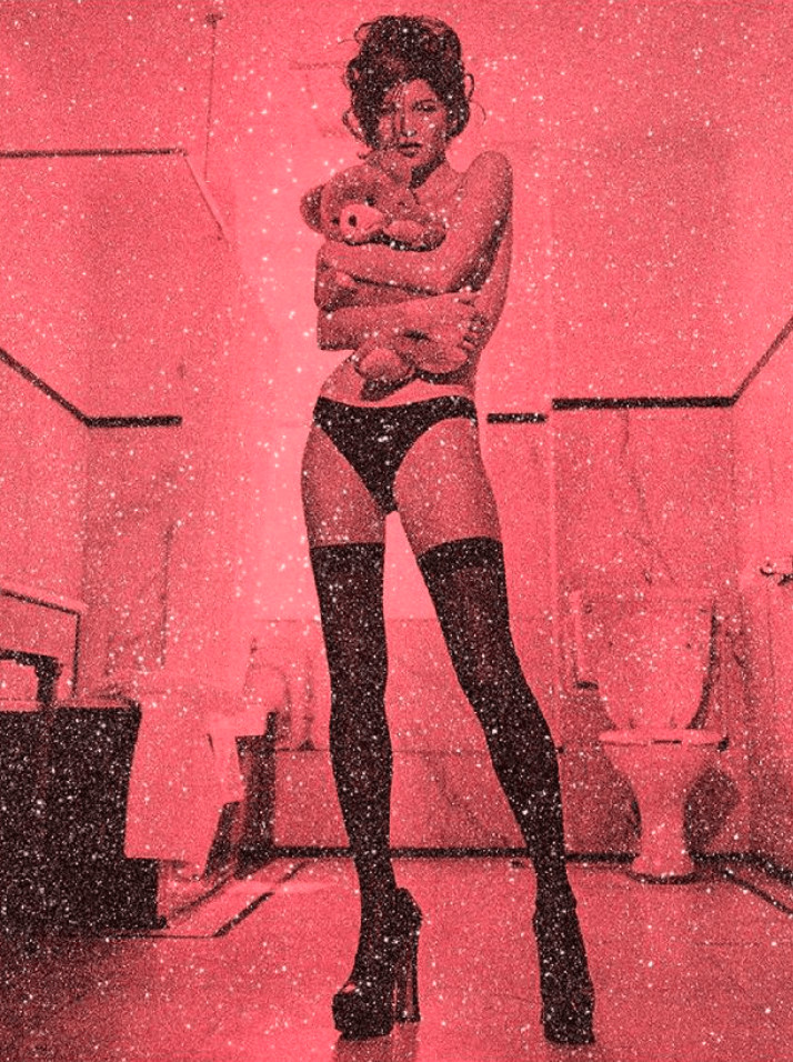 Russell Young - Kate Moss in Mars Pink, 2021, Hand-pulled acrylic and enamel screenprint on linen with Diamond Dust in Mar...