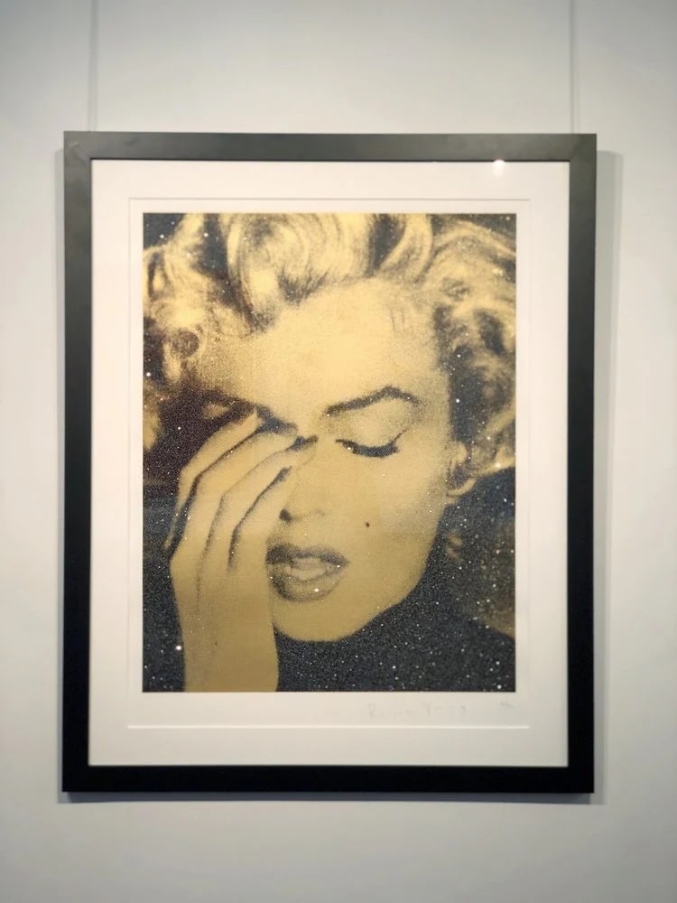 Russell Young - Marilyn Crying (Black and Gold), 2013, Enamel screen print on black somerset paper