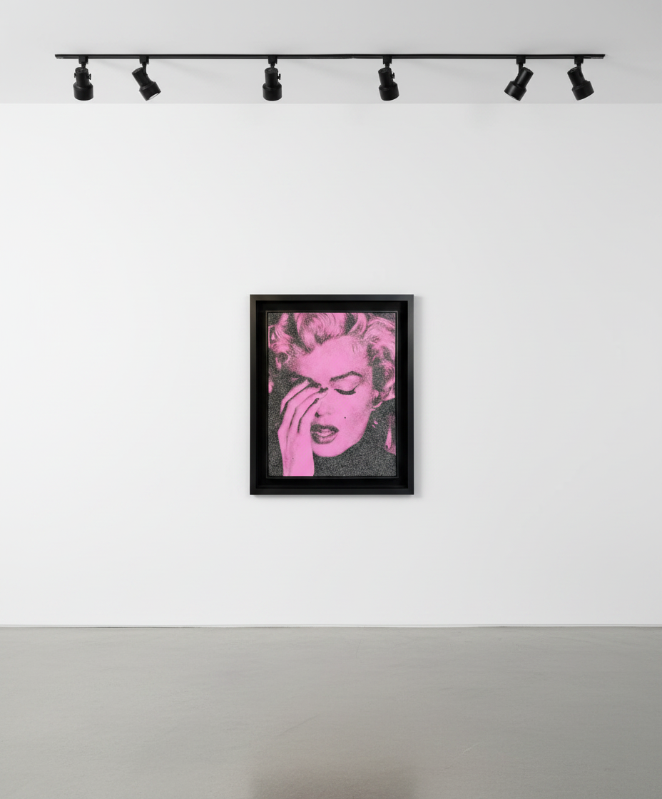 Russell Young - Marilyn Crying (California) Serrano Pink + Black, 2013, Enamel & diamond dust screenprint on linen