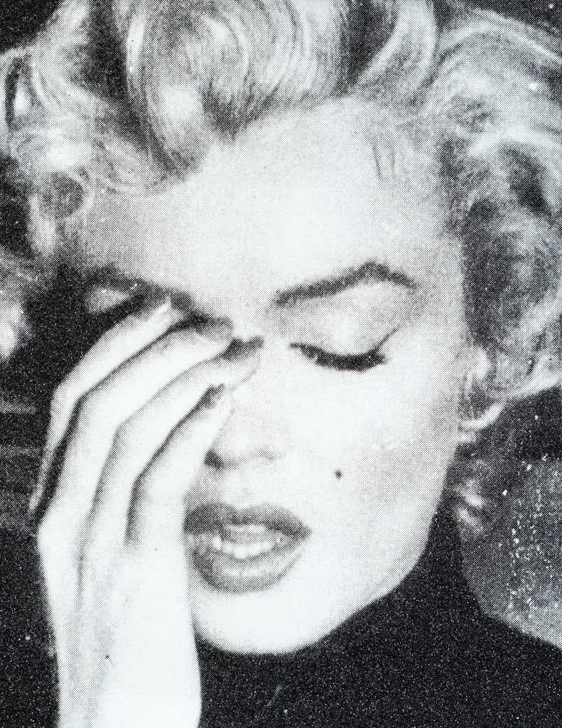 Russell Young - Marilyn Crying Santa Cruz Black and White, 2015, Hand-pulled acrylic and enamel screen print on linen with...
