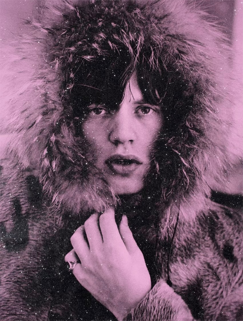 Russell Young - MICK JAGGER (DREAMLAND), 2023, Acrylic and hand-pulled oil based ink screenprint with diamond dust on line...