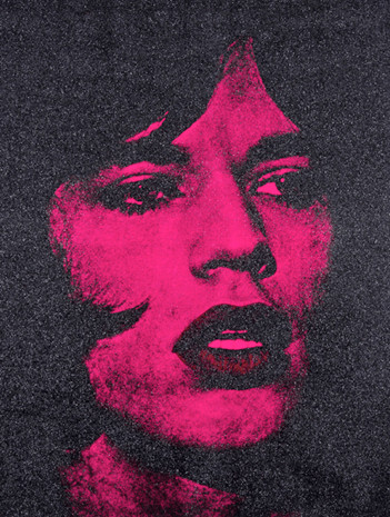 Russell Young - Mick Jagger (Red Lips), 2011, Acrylic paint, enamel and diamond dust screen print on linen, Magenta and Bl...