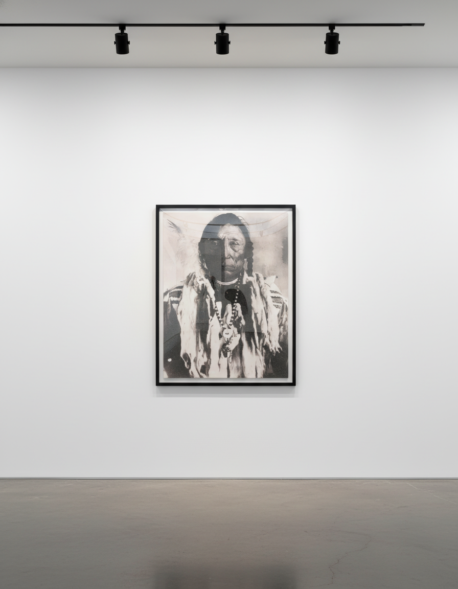 Russell Young - Siksika Chief Curley Bear, 2010, Acrylic and enamel screenprint on linen with diamond dust in Black and White