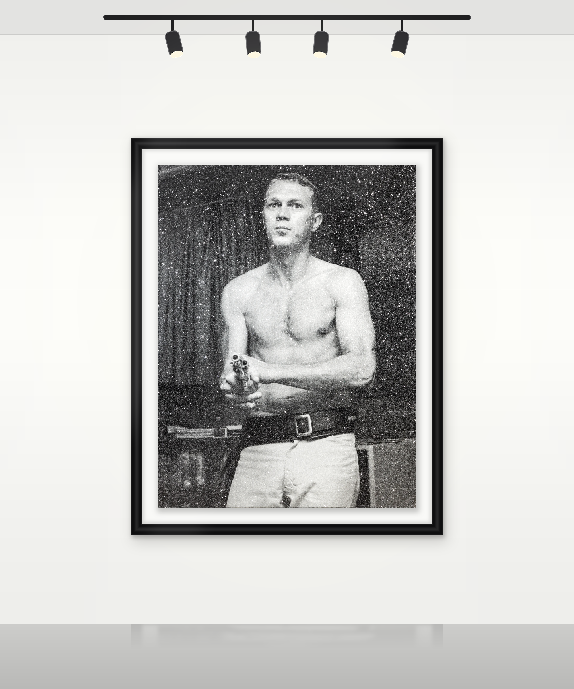 Russell Young - Steve McQueen (crash silver + black), 2018, Acrylic, oil based ink and diamond dust hand pulled screen pri...