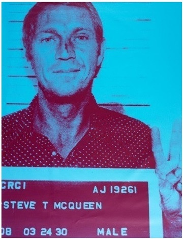 Russell Young - Steve McQueen, 2004, Acrylic screen print on canvas in light blue and magenta