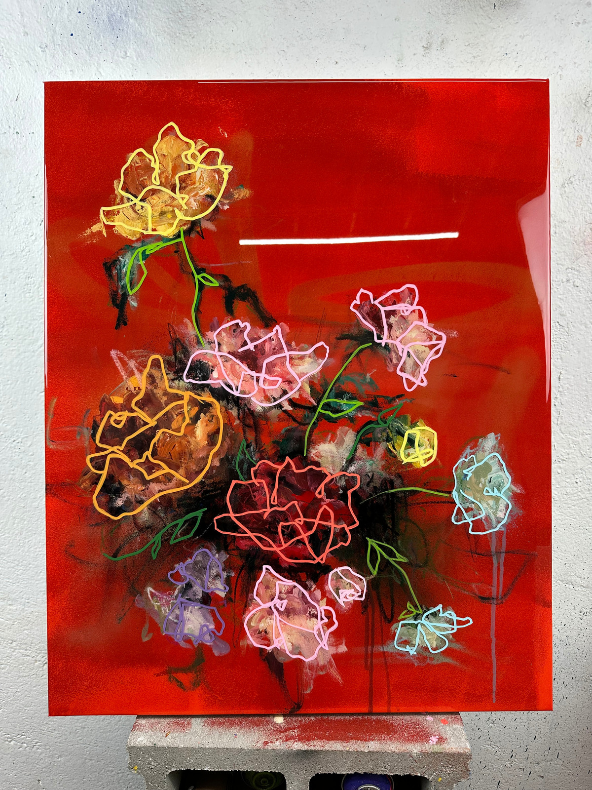 Sage Barnes - "Bloom 20" Hand Embellished Print, 2023, Hand Embellished Resin Prints on Wood Panel