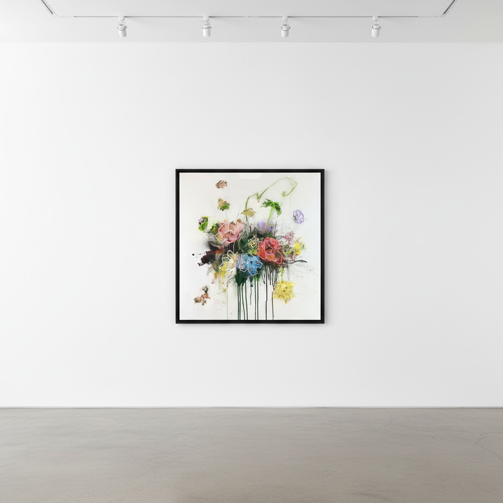 Sage Barnes - Bloom 3, 2022, Acrylic pastel spray paint and resin on canvas wrapped panel