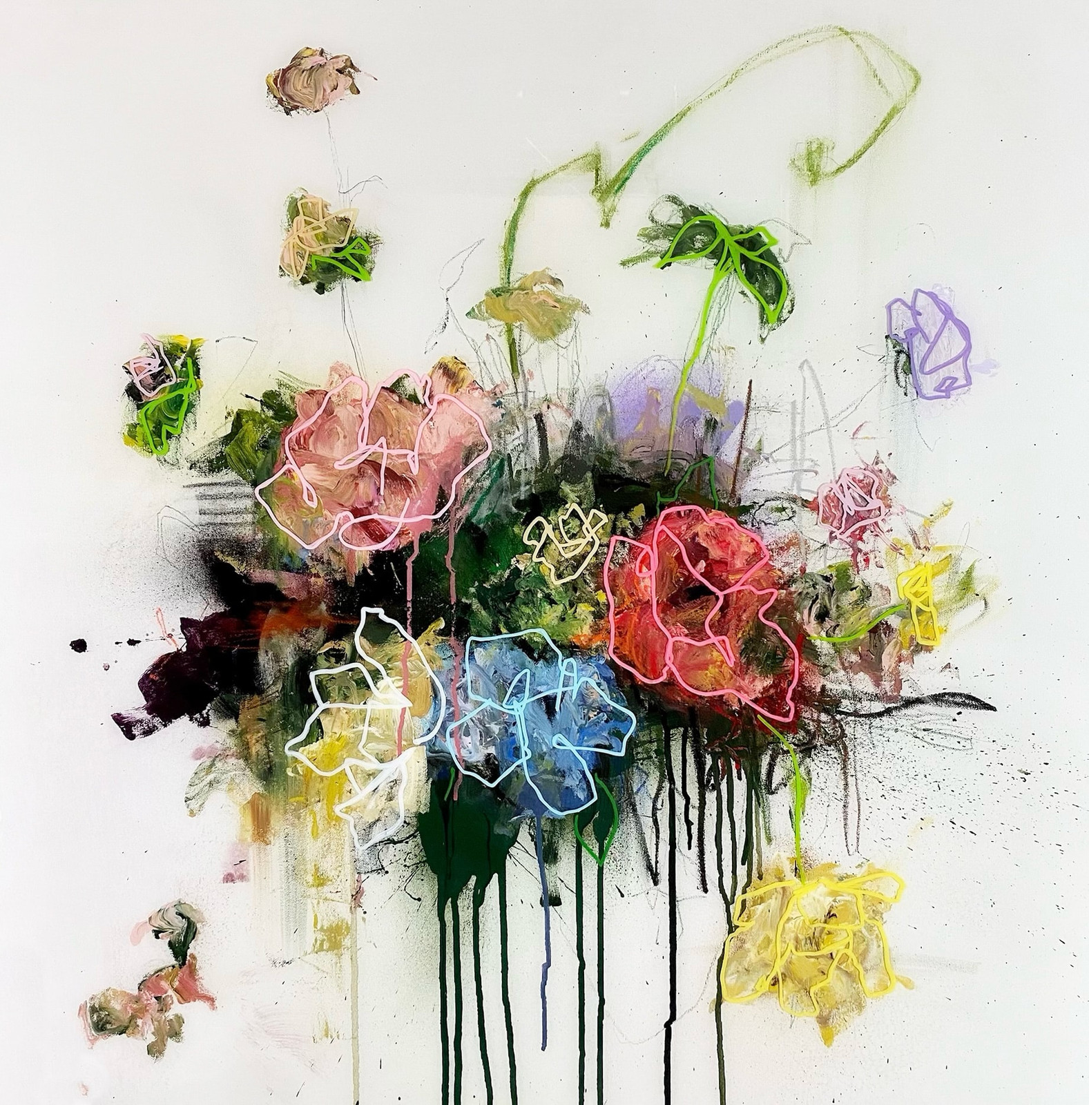 Sage Barnes - Bloom 3, 2022, Acrylic pastel spray paint and resin on canvas wrapped panel