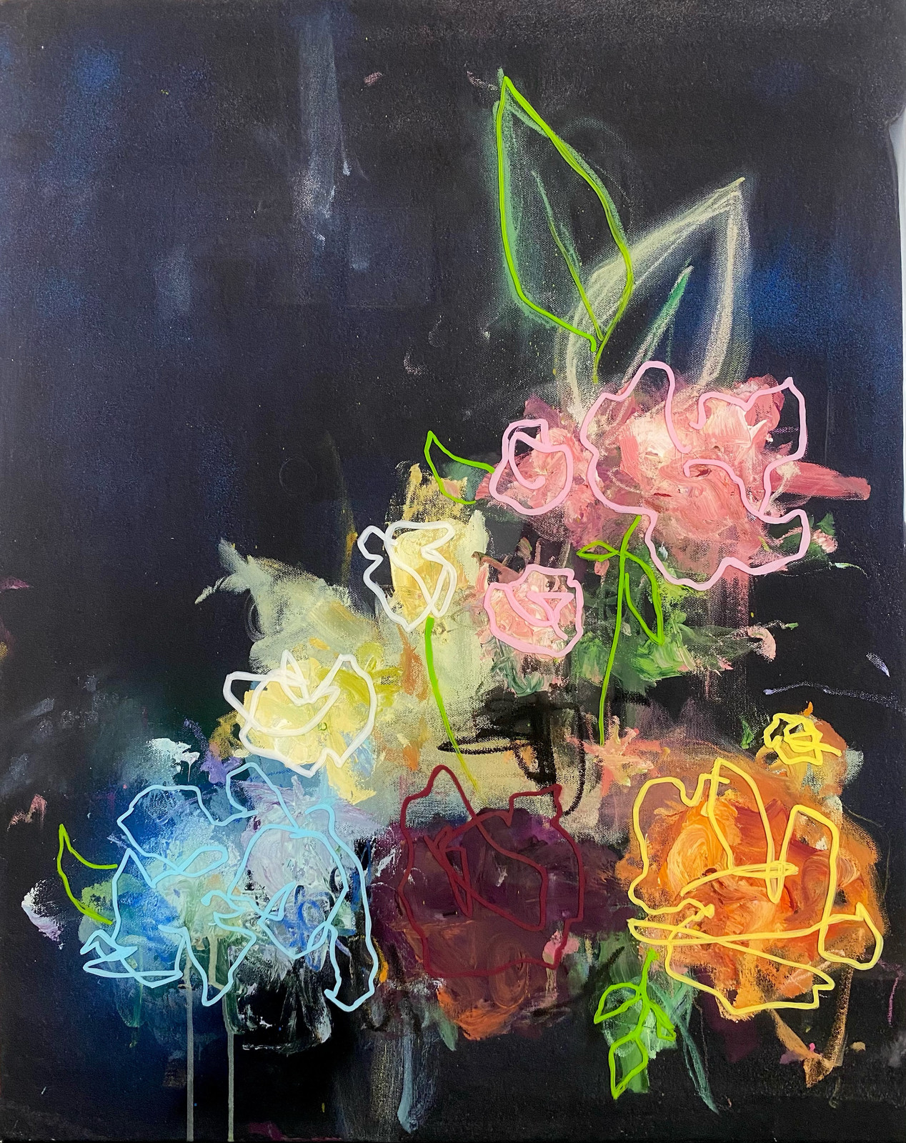 Sage Barnes - Bloom 4, 2022, Acrylic pastel spray paint and resin on canvas wrapped panel