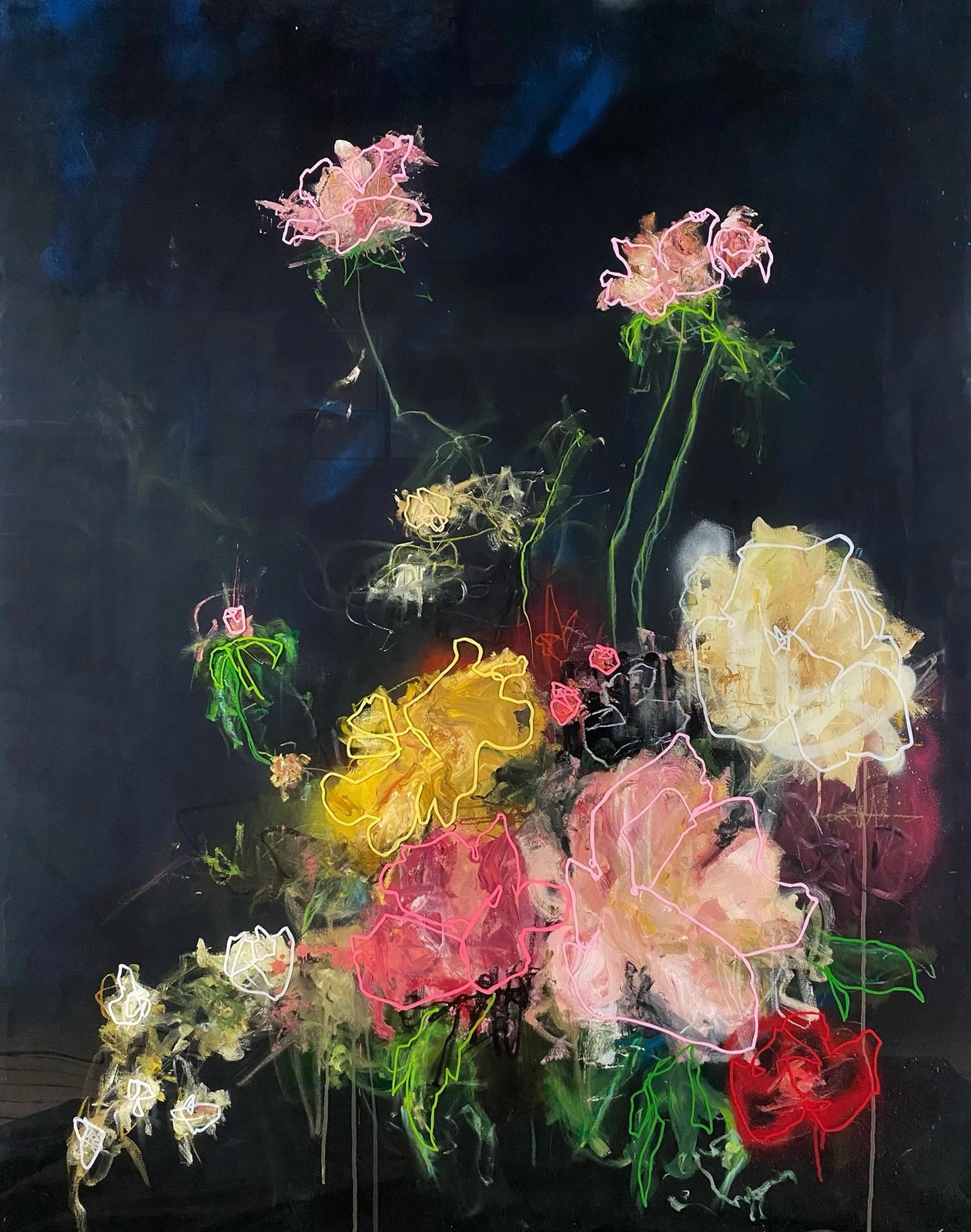 Sage Barnes - Bloom 7, 2022, Acrylic pastel spray paint and resin on canvas wrapped panel
