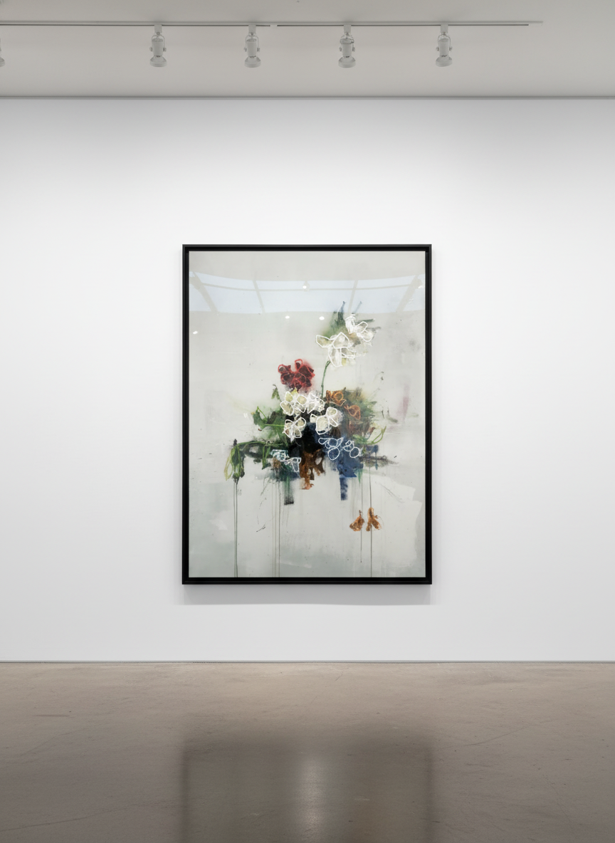 Sage Barnes - Bloom I, 2025, Acrylic, spray paint, pastel and resin on canvas wrapped panel