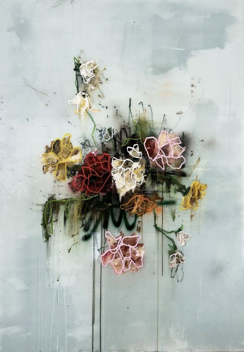 Sage Barnes - Bloom II, 2025, Acrylic, spray paint, pastel and resin on canvas wrapped panel