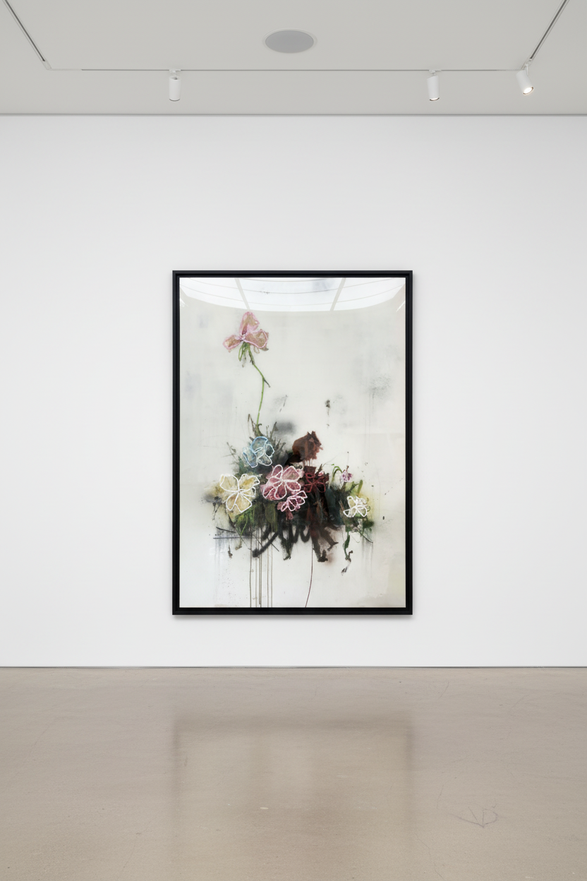 Sage Barnes - Bloom III, 2025, Acrylic, spray paint, pastel and resin on canvas wrapped panel