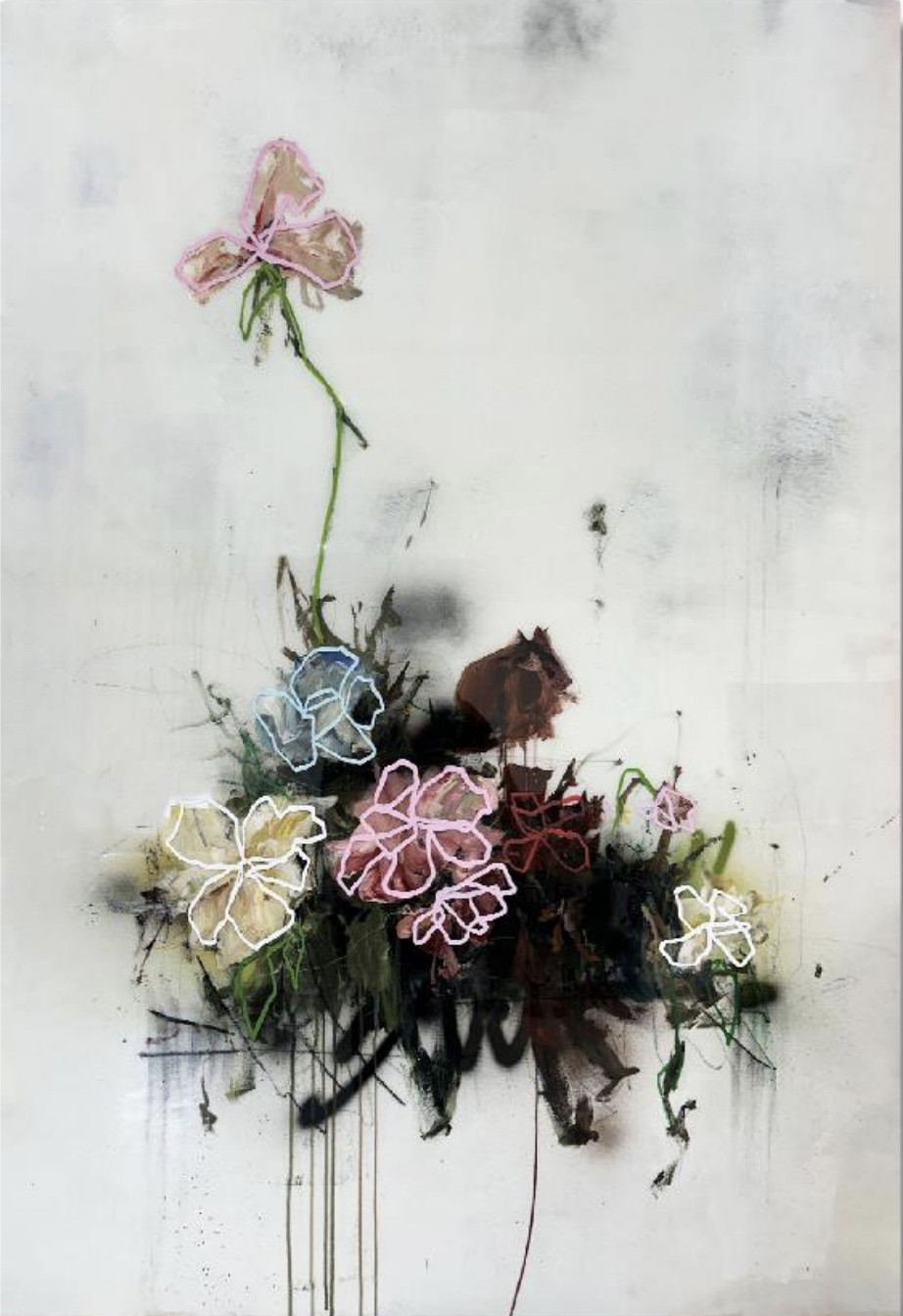 Sage Barnes - Bloom III, 2025, Acrylic, spray paint, pastel and resin on canvas wrapped panel