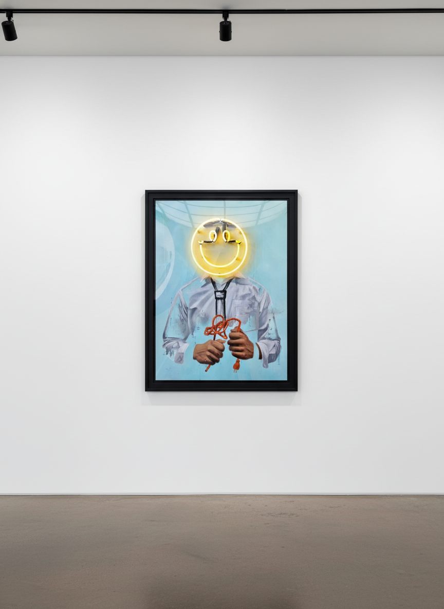 Sage Barnes - Disconnection, 2023, Acrylic, aerosol, neon on canvas wrapped panel