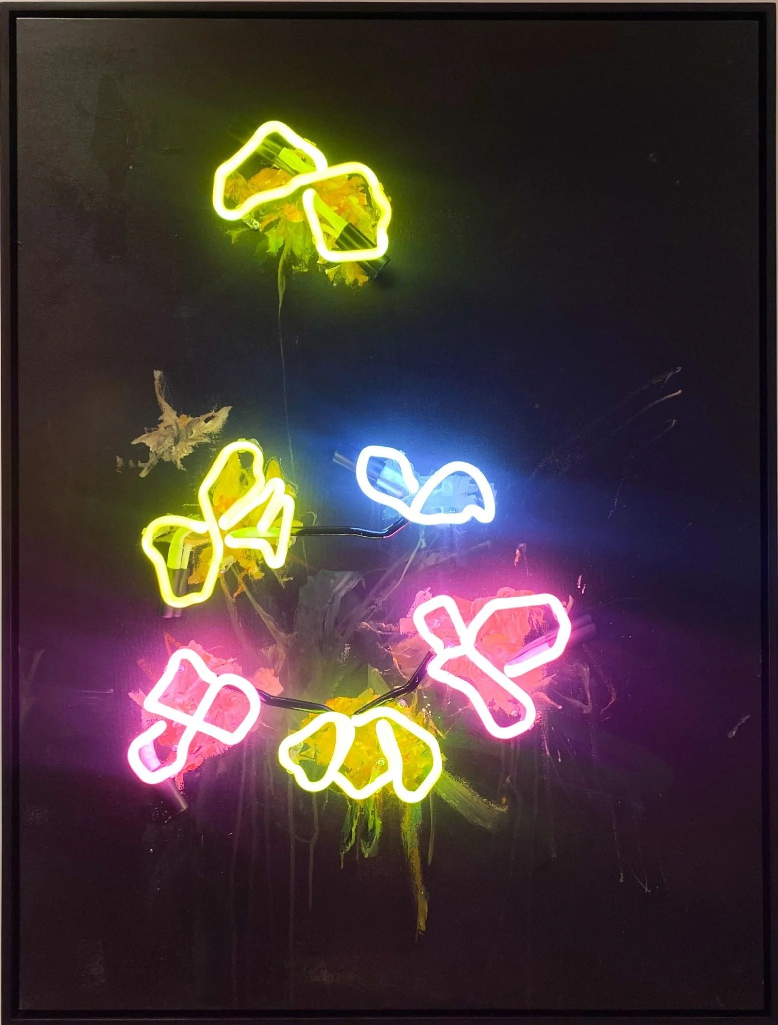 Sage Barnes - Las Flores, 2024, Acrylic, spray paint, and neon lightbulb on canvas |Unique and Signed