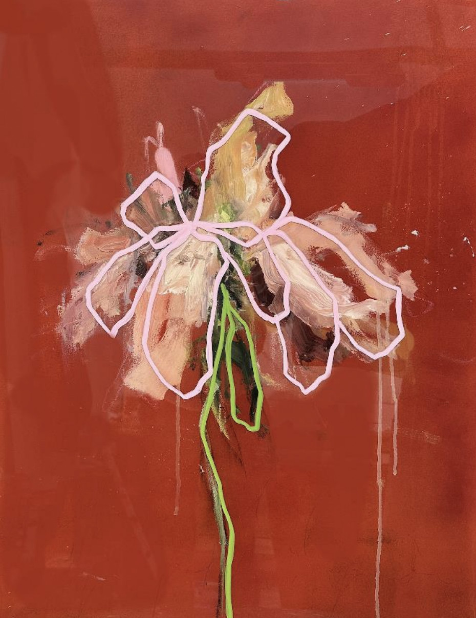 Sage Barnes - Las Flores 18, 2024, Acrylic, spray paint, pastel, and resin on canvas wrapped panel