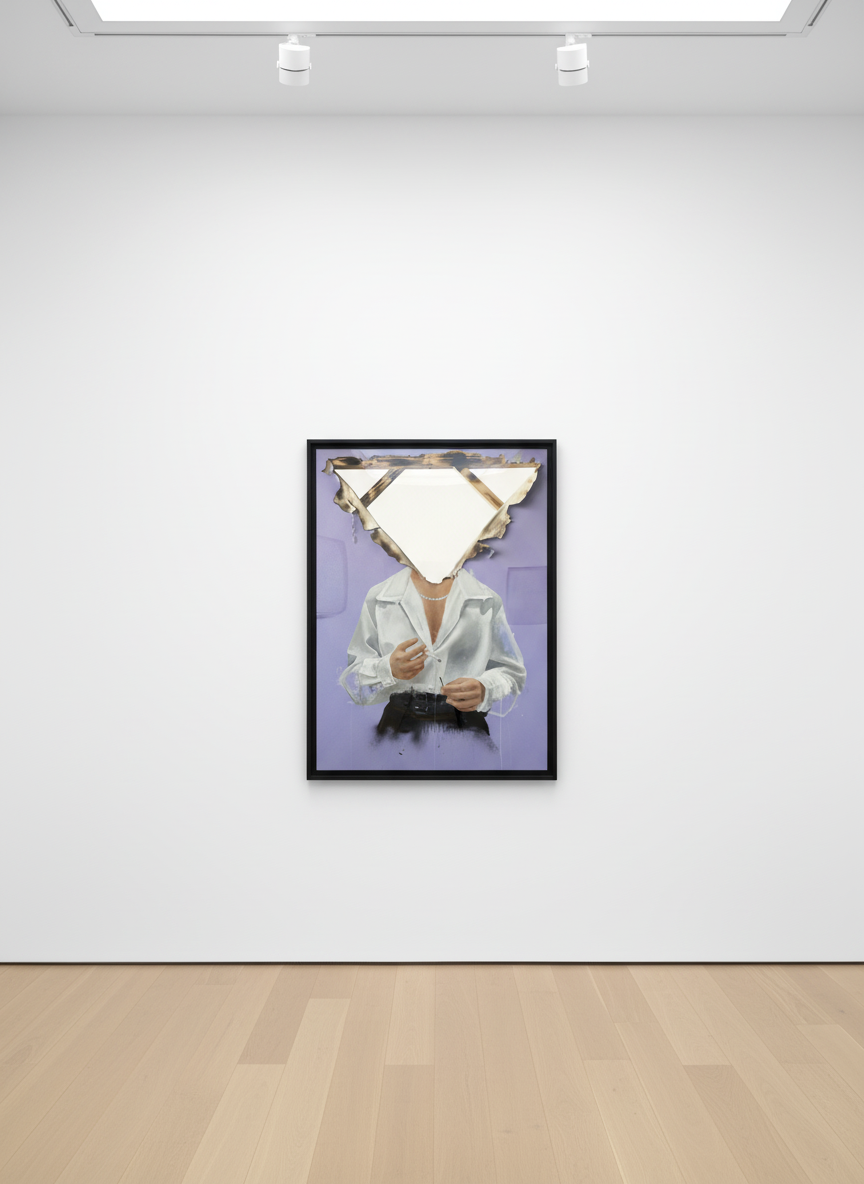 Sage Barnes - Smoke Break, 2023, Acrylic and mixed media on burnt canvas